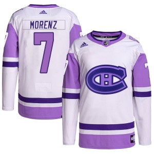 Montreal Canadiens Howie Morenz Official White/Purple Adidas Authentic Youth Hockey Fights Cancer Primegreen NHL Hockey Jersey