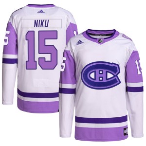 Montreal Canadiens Sami Niku Official White/Purple Adidas Authentic Youth Hockey Fights Cancer Primegreen NHL Hockey Jersey