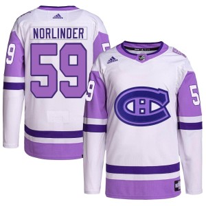 Montreal Canadiens Mattias Norlinder Official White/Purple Adidas Authentic Youth Hockey Fights Cancer Primegreen NHL Hockey Jersey