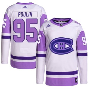 Montreal Canadiens Kevin Poulin Official White/Purple Adidas Authentic Youth Hockey Fights Cancer Primegreen NHL Hockey Jersey
