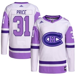 Montreal Canadiens Carey Price Official White/Purple Adidas Authentic Youth Hockey Fights Cancer Primegreen NHL Hockey Jersey