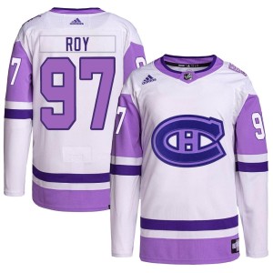 Montreal Canadiens Joshua Roy Official White/Purple Adidas Authentic Youth Hockey Fights Cancer Primegreen NHL Hockey Jersey