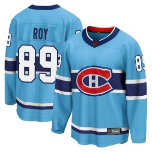 Montreal Canadiens Joshua Roy Official Light Blue Fanatics Branded Breakaway Youth Special Edition 2.0 NHL Hockey Jersey