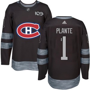 Montreal Canadiens Jacques Plante Official Black Authentic Youth 1917-2017 100th Anniversary NHL Hockey Jersey