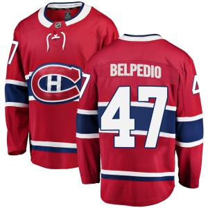 Montreal Canadiens Louie Belpedio Official Red Fanatics Branded Breakaway Adult Home NHL Hockey Jersey