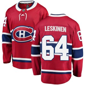 Montreal Canadiens Otto Leskinen Official Red Fanatics Branded Breakaway Adult Home NHL Hockey Jersey