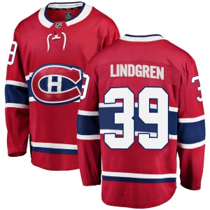 Montreal Canadiens Charlie Lindgren Official Red Fanatics Branded Breakaway Adult Home NHL Hockey Jersey