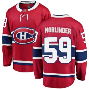Montreal Canadiens Mattias Norlinder Official Red Fanatics Branded Breakaway Adult Home NHL Hockey Jersey