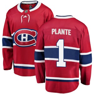 Montreal Canadiens Jacques Plante Official Red Fanatics Branded Breakaway Adult Home NHL Hockey Jersey