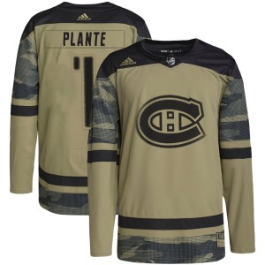 Montreal Canadiens Jacques Plante Official Camo Adidas Authentic Youth Military Appreciation Practice NHL Hockey Jersey