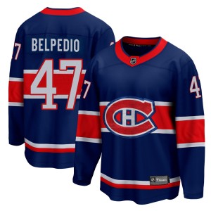 Montreal Canadiens Louie Belpedio Official Blue Fanatics Branded Breakaway Youth 2020/21 Special Edition NHL Hockey Jersey