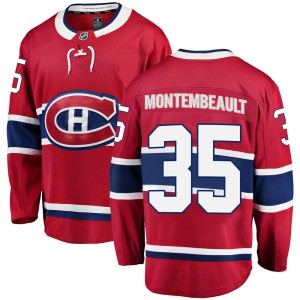 Montreal Canadiens Sam Montembeault Official Red Fanatics Branded Breakaway Youth Home NHL Hockey Jersey