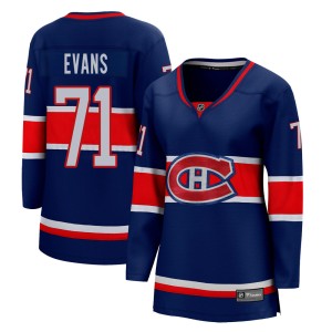 Montreal Canadiens Jake Evans Official Blue Fanatics Branded Breakaway Women's 2020/21 Special Edition NHL Hockey Jersey
