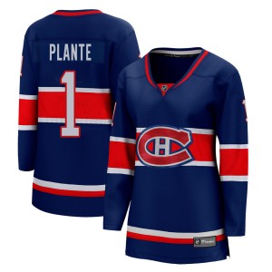 Montreal Canadiens Jacques Plante Official Blue Fanatics Branded Breakaway Women's 2020/21 Special Edition NHL Hockey Jersey