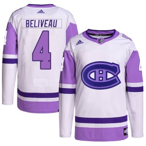 Montreal Canadiens Jean Beliveau Official White/Purple Adidas Authentic Adult Hockey Fights Cancer Primegreen NHL Hockey Jersey