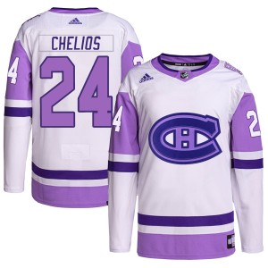 Montreal Canadiens Chris Chelios Official White/Purple Adidas Authentic Adult Hockey Fights Cancer Primegreen NHL Hockey Jersey
