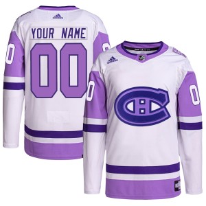 Montreal Canadiens Custom Official White/Purple Adidas Authentic Adult Custom Hockey Fights Cancer Primegreen NHL Hockey Jersey