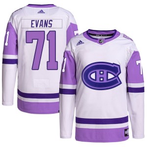 Montreal Canadiens Jake Evans Official White/Purple Adidas Authentic Adult Hockey Fights Cancer Primegreen NHL Hockey Jersey