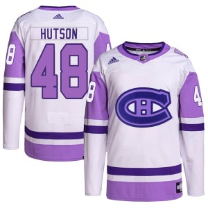 Montreal Canadiens Lane Hutson Official White/Purple Adidas Authentic Adult Hockey Fights Cancer Primegreen NHL Hockey Jersey