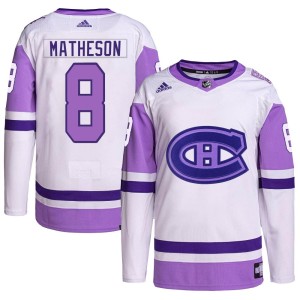 Montreal Canadiens Mike Matheson Official White/Purple Adidas Authentic Adult Hockey Fights Cancer Primegreen NHL Hockey Jersey