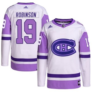 Montreal Canadiens Larry Robinson Official White/Purple Adidas Authentic Adult Hockey Fights Cancer Primegreen NHL Hockey Jersey