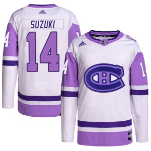 Montreal Canadiens Nick Suzuki Official White/Purple Adidas Authentic Adult Hockey Fights Cancer Primegreen NHL Hockey Jersey