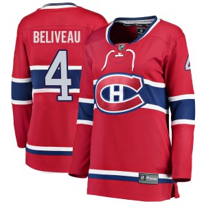 Montreal Canadiens Jean Beliveau Official Red Fanatics Branded Breakaway Women's Home NHL Hockey Jersey