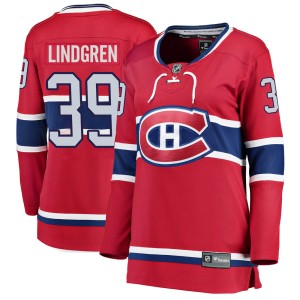 Montreal Canadiens Charlie Lindgren Official Red Fanatics Branded Breakaway Women's Home NHL Hockey Jersey
