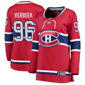 Montreal Canadiens Hayden Verbeek Official Red Fanatics Branded Breakaway Women's Home NHL Hockey Jersey