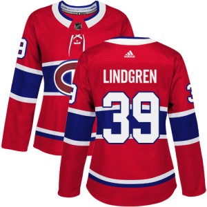 Montreal Canadiens Charlie Lindgren Official Red Adidas Authentic Women's Home NHL Hockey Jersey