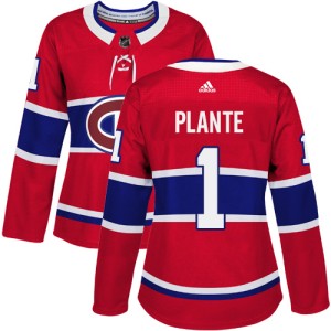 Montreal Canadiens Jacques Plante Official Red Adidas Authentic Women's Home NHL Hockey Jersey
