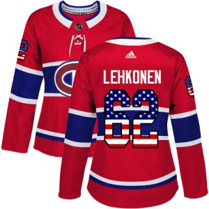 Montreal Canadiens Artturi Lehkonen Official Red Adidas Authentic Women's USA Flag Fashion NHL Hockey Jersey