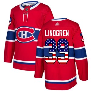 Montreal Canadiens Charlie Lindgren Official Red Adidas Authentic Adult USA Flag Fashion NHL Hockey Jersey