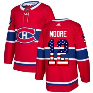 Montreal Canadiens Dickie Moore Official Red Adidas Authentic Adult USA Flag Fashion NHL Hockey Jersey