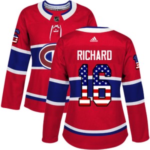 Montreal Canadiens Henri Richard Official Red Adidas Authentic Women's USA Flag Fashion NHL Hockey Jersey