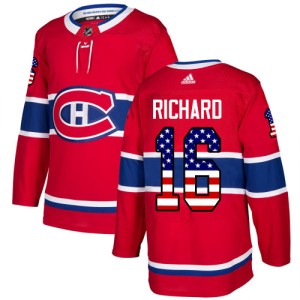 Montreal Canadiens Henri Richard Official Red Adidas Authentic Youth USA Flag Fashion NHL Hockey Jersey