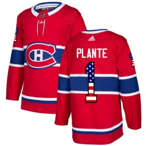 Montreal Canadiens Jacques Plante Official Red Adidas Authentic Youth USA Flag Fashion NHL Hockey Jersey