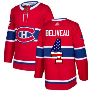 Montreal Canadiens Jean Beliveau Official Red Adidas Authentic Adult USA Flag Fashion NHL Hockey Jersey