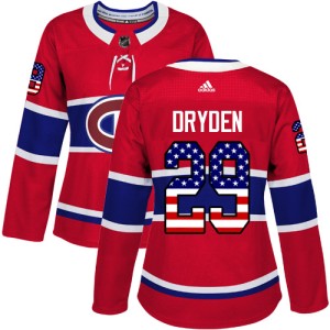 Montreal Canadiens Ken Dryden Official Red Adidas Authentic Women's USA Flag Fashion NHL Hockey Jersey