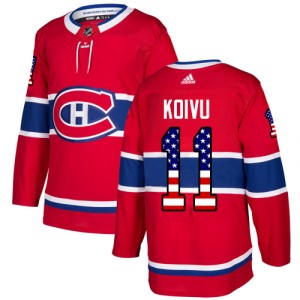 Montreal Canadiens Saku Koivu Official Red Adidas Authentic Adult USA Flag Fashion NHL Hockey Jersey